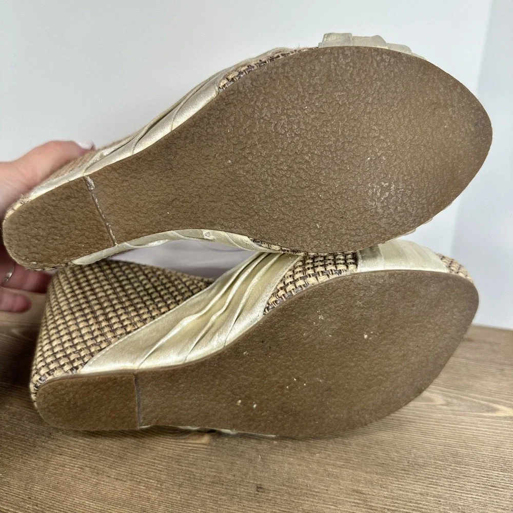 Groove Espadrille Wedge Sandals Womens SZ 7.5 Platform Coquette Y2K Retro Satin